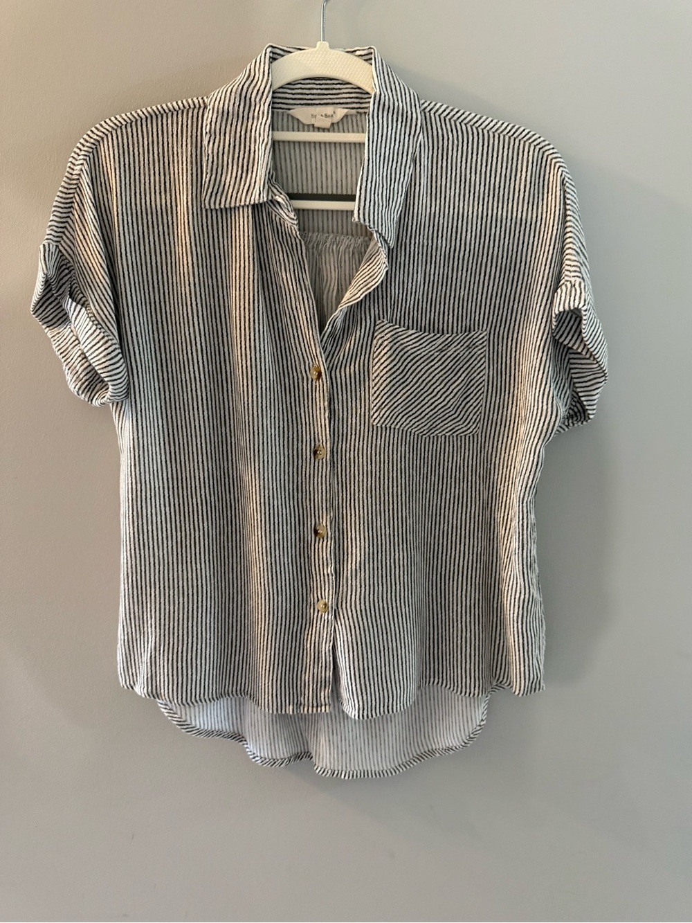 Sim & Sam Button-Up Grey Striped Blouse, S